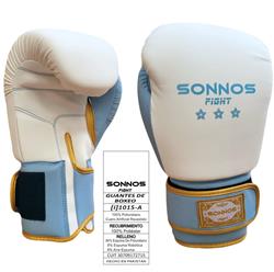 GUANTES SONNOS ELITE SERIES XXX PU GLOVES 14 ONZ. Blanco/Celeste/Dorado